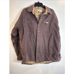 Carhartt Canvas Button Up Shirt Mens Large Brown Workwear Chest Pockets Cotton